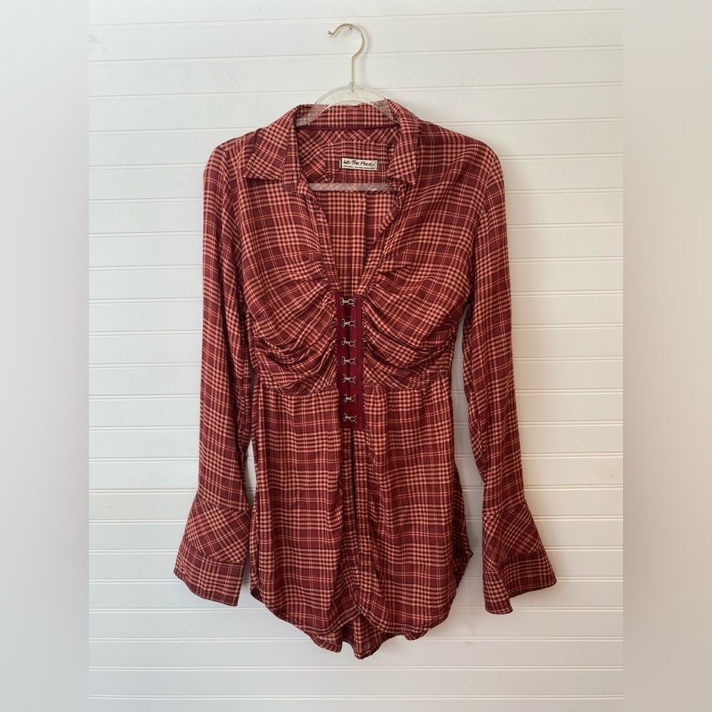 Free People We The Free Catalynn Cinched Plaid Blouse NWT Gingham Size XSmall